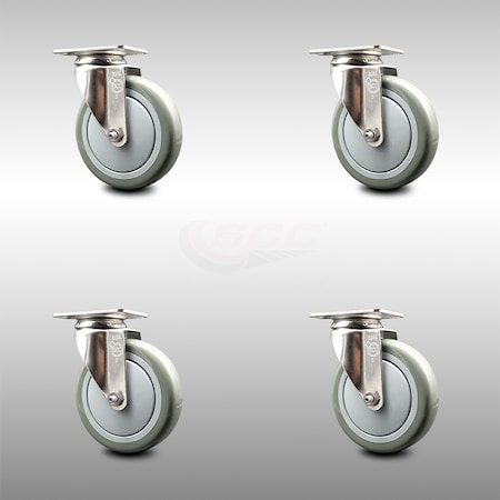 Service Caster 5 Inch 316SS Gray Polyurethane Wheel Swivel Top Plate Caster Set SCC-SS31620S514-PPUB-4